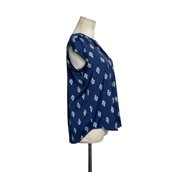 Liz Claiborne blue floral short sleeves tunic blouse size PS - Picture 6 of 9